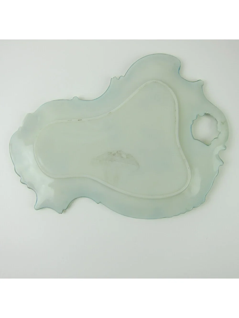 Vintage Milk Glass Vanity Tray / Candy Dish Green & Pink Flowers Open Handle